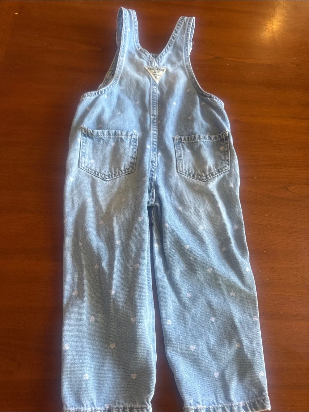 OshKosh B'gosh Light Blue Heart Print Denim Overalls 3T